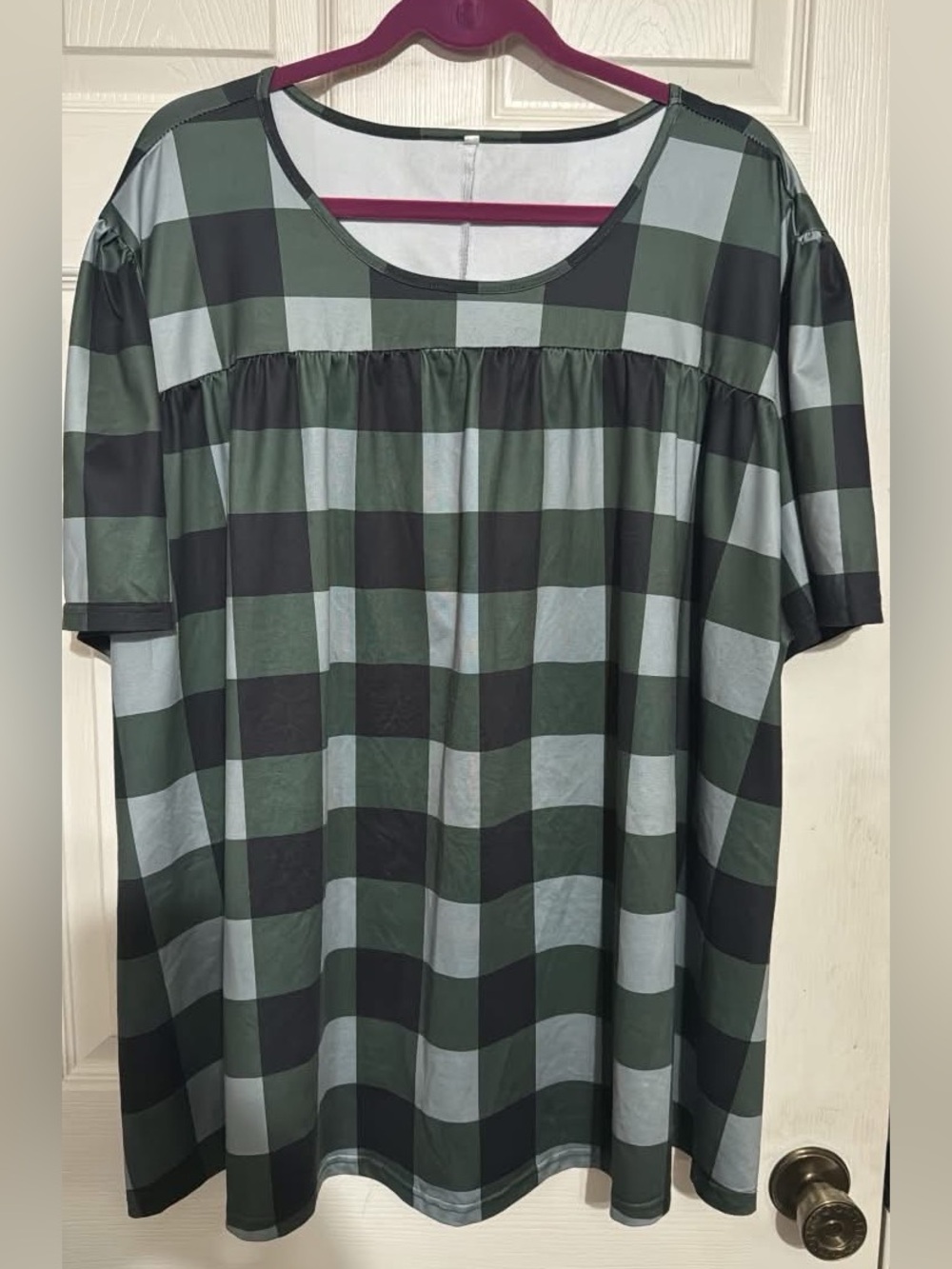 Women's Green and Black Buffalo Check Scoop Neck Top